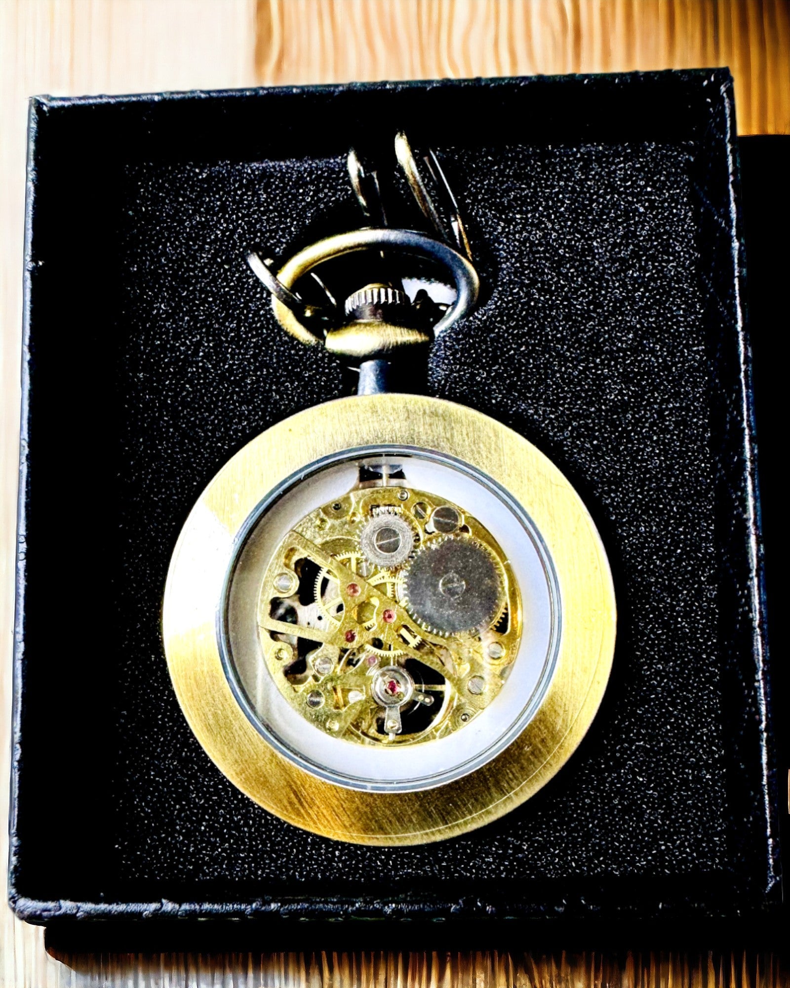 Montre de Poche Rétro – Mécanique, Couleur or brossé avec noir, Luxueuse, Étanche, Semi-automatique, personnalisation avec gravure