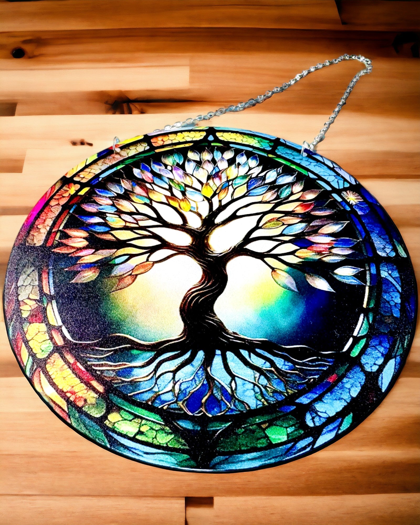 Pendentif Solaire Prismatique 'Arbre de Vie' - Décoration de Fenêtre Colorée