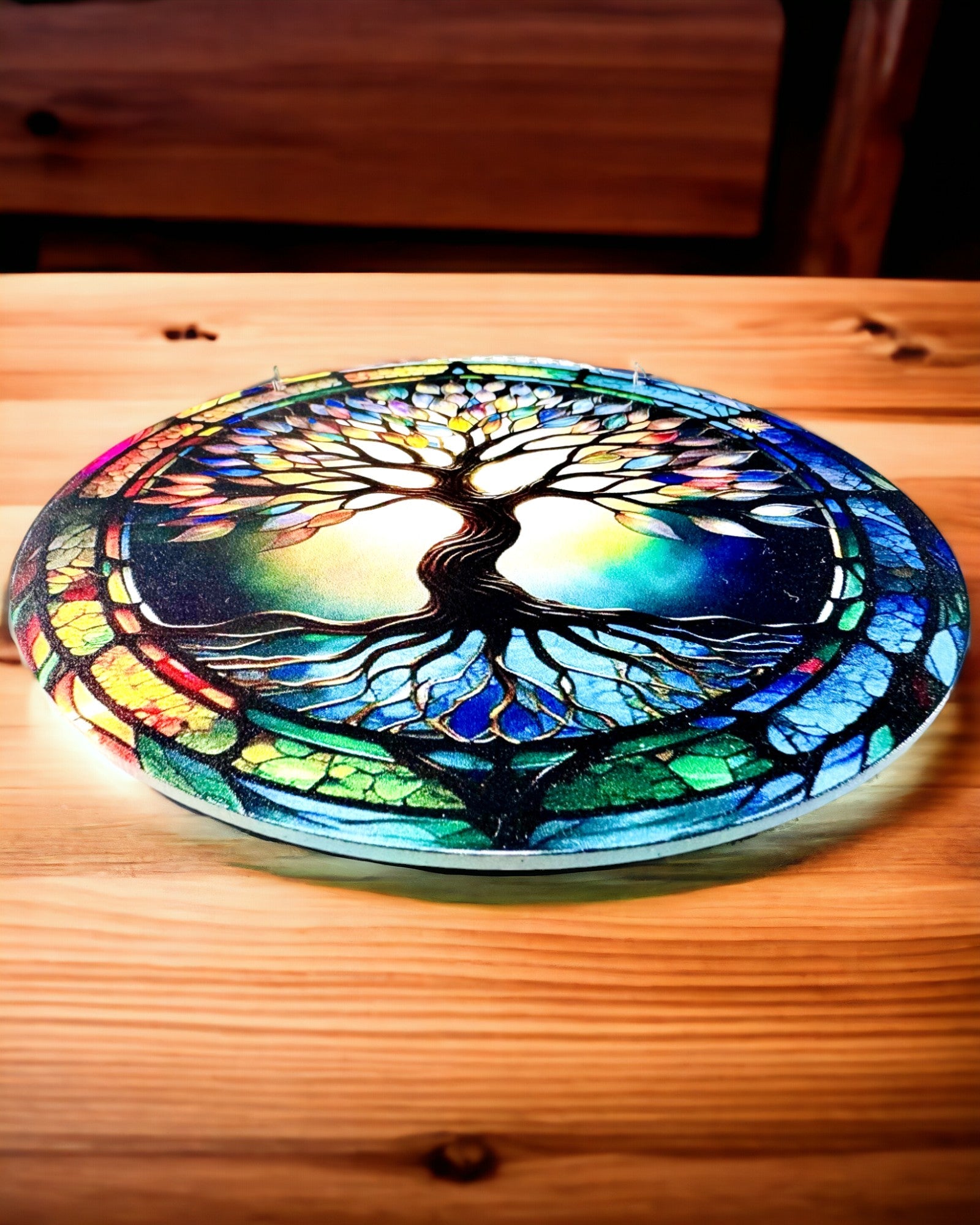 Pendentif Solaire Prismatique 'Arbre de Vie' - Décoration de Fenêtre Colorée