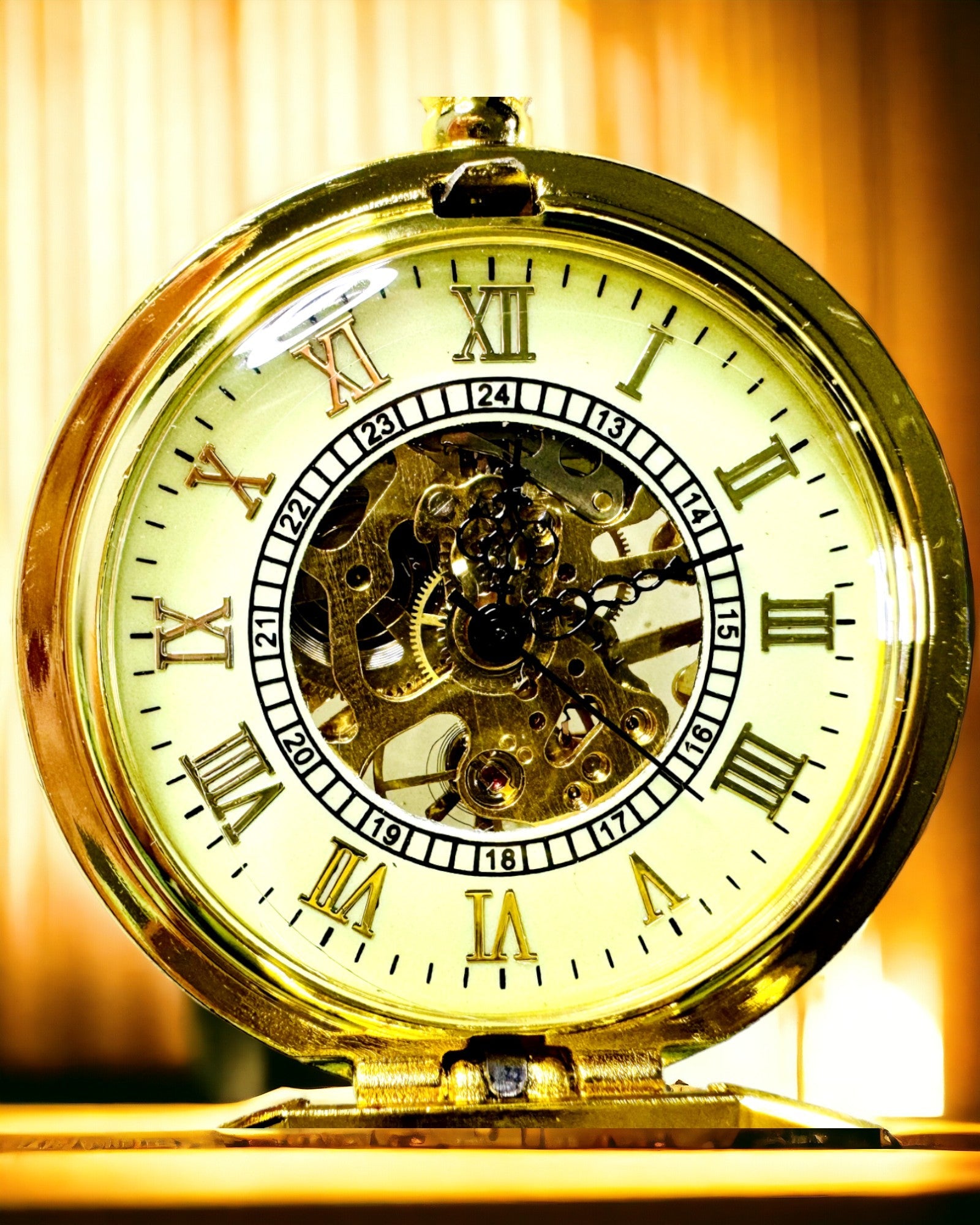 Montre de Poche Rétro Sculptée avec Mécanisme à Remontage Manuel, couleur Dorée avec Échelle Romaine et Cadran Lumineux, Style Vintage