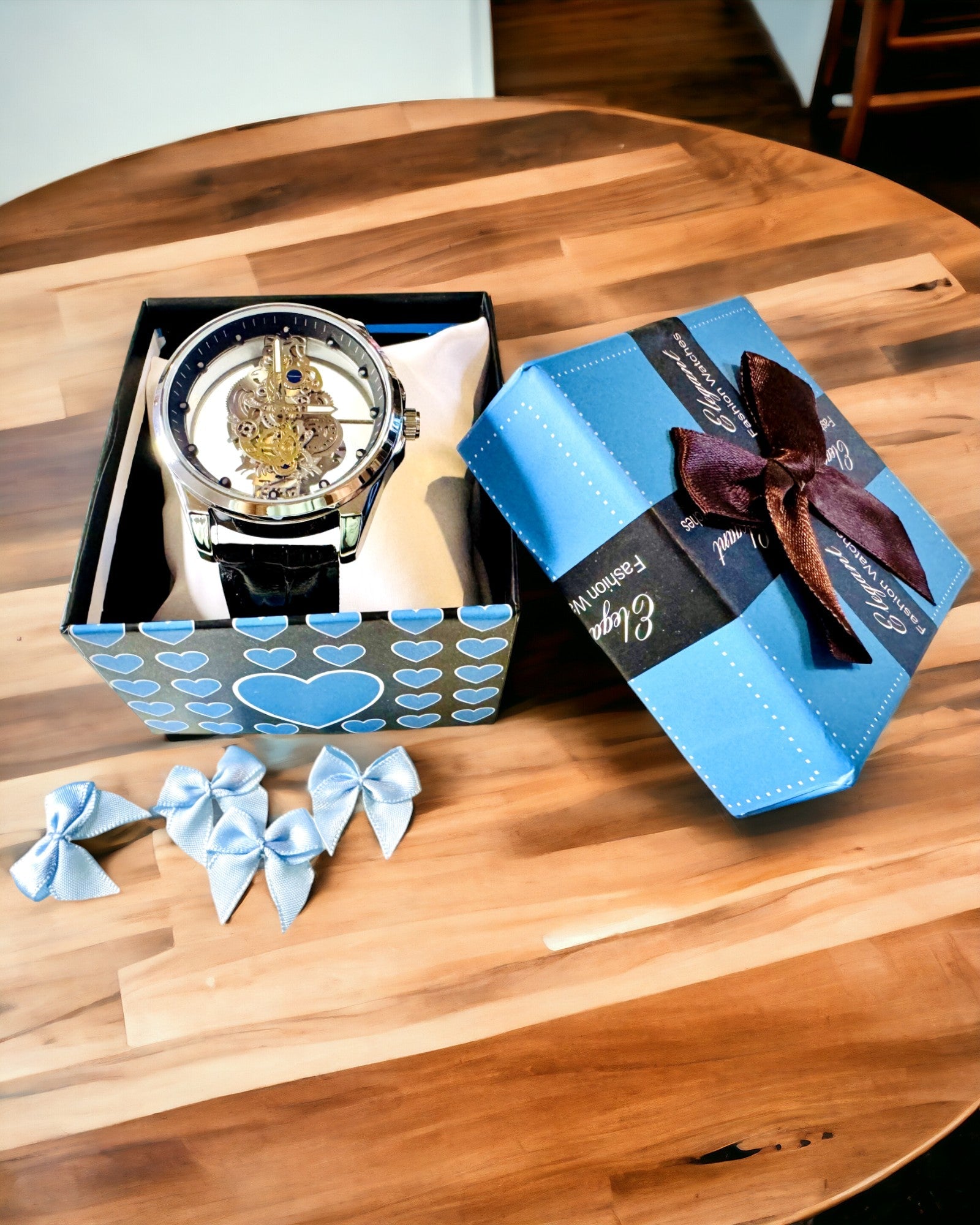 Men's Quartz Watch with Transparent Dial - Classic Elegance in a Modern Edition black strap. Personalization with engraving