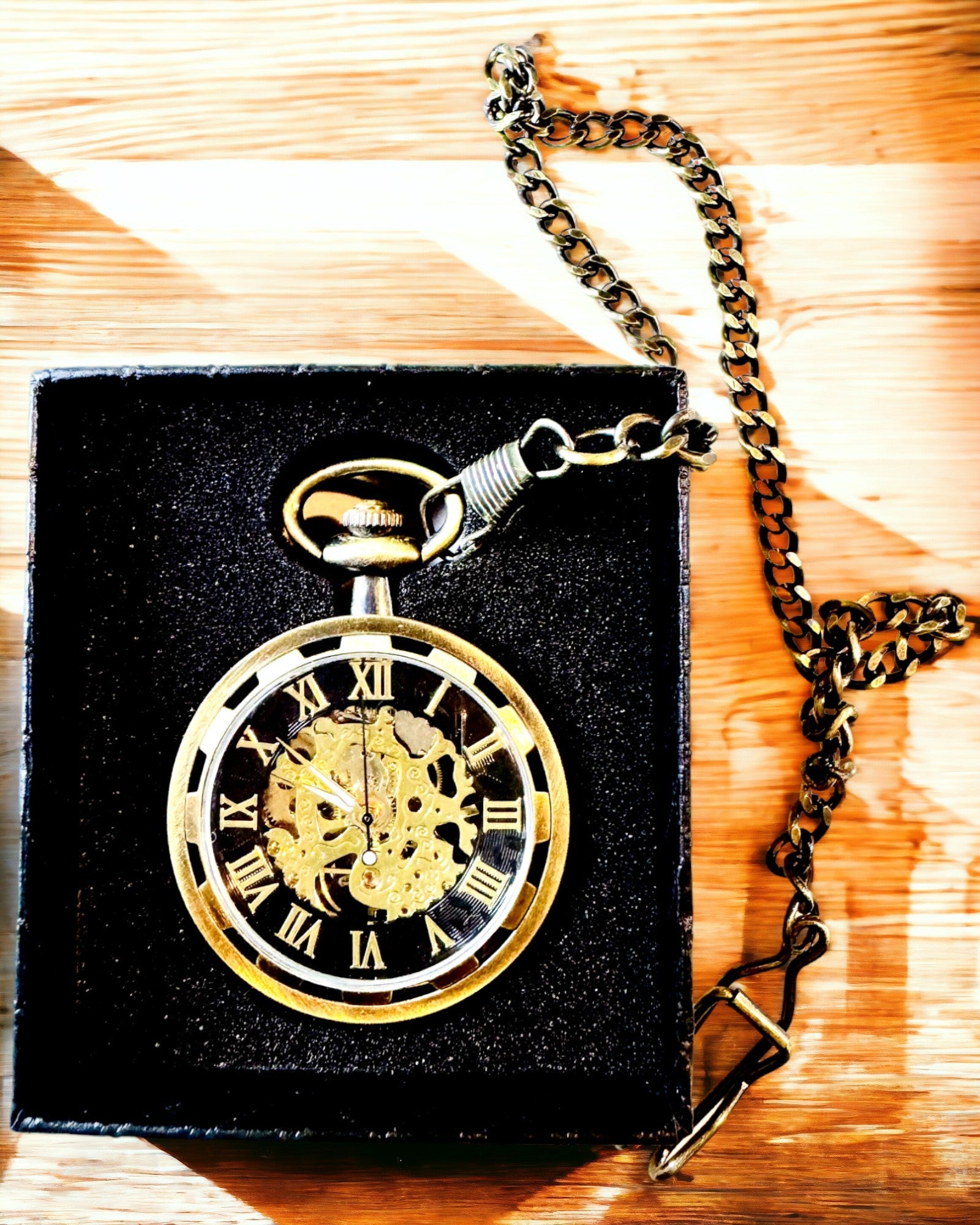Montre de Poche Rétro – Mécanique, Couleur or brossé avec noir, Luxueuse, Étanche, Semi-automatique, personnalisation avec gravure