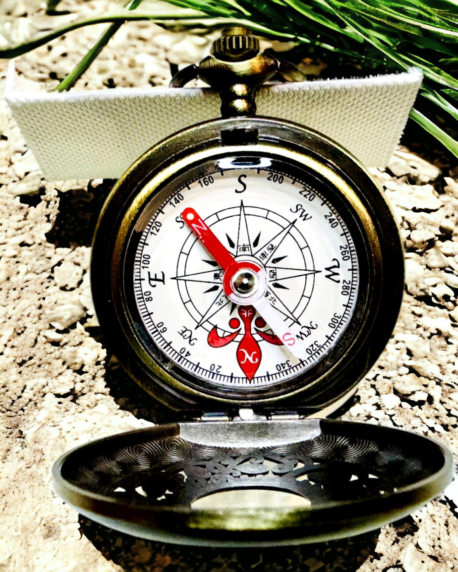 Vintage Stijl Navigatiekompas met Opengewerkt Patroon – bruin-gouden kleur