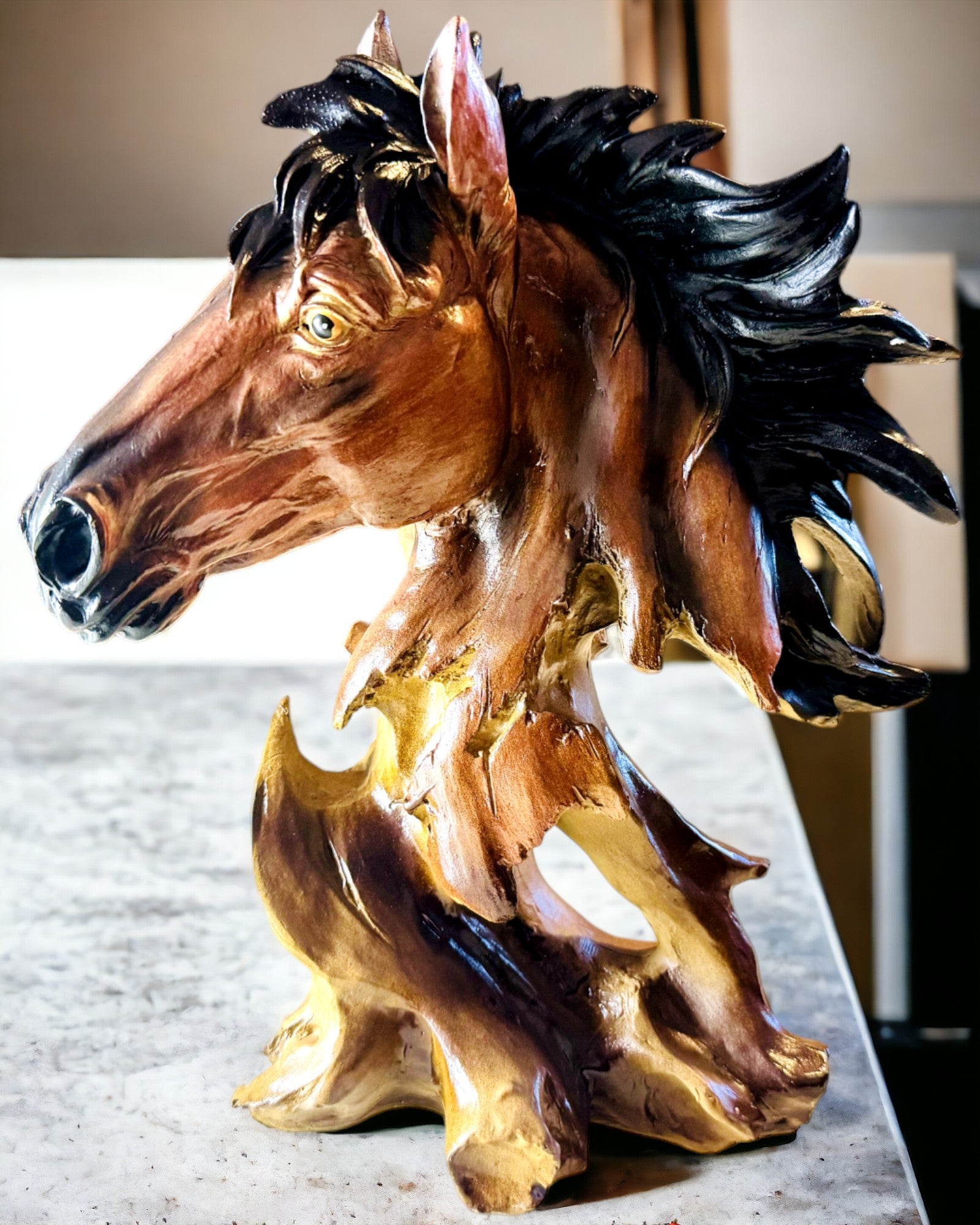 Resin Horse Sculpture in Abstract Style