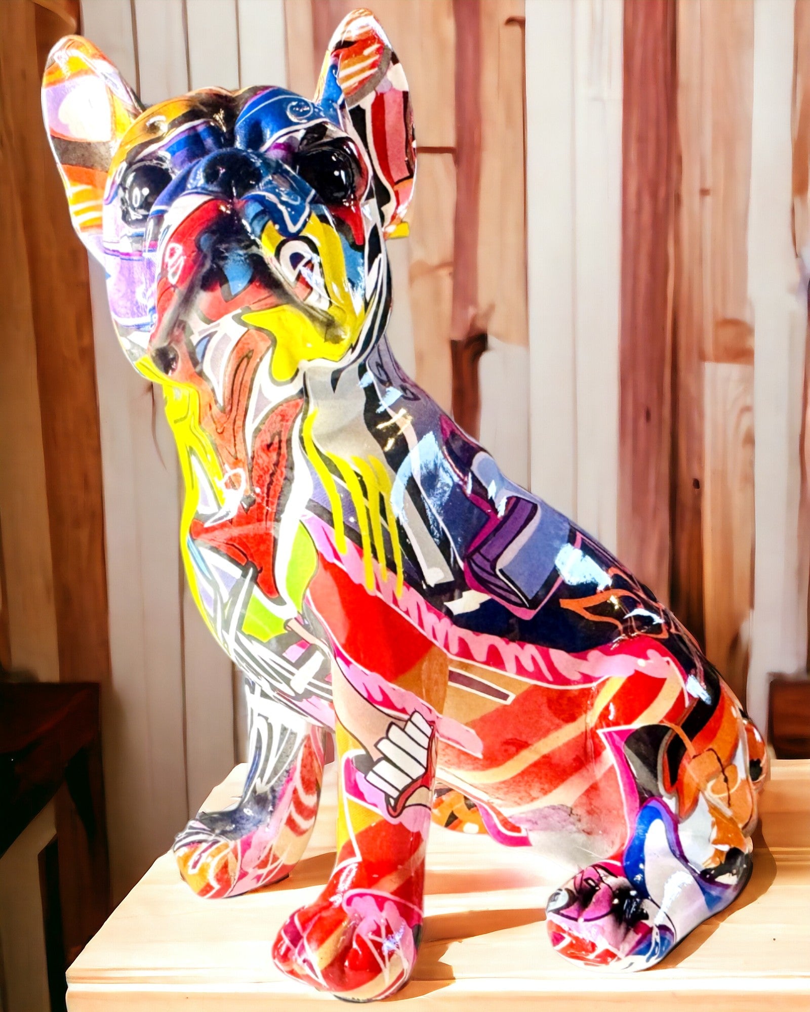 Figurine Bulldog Français Fait Main en Style Street Art avec Option de Gravure
