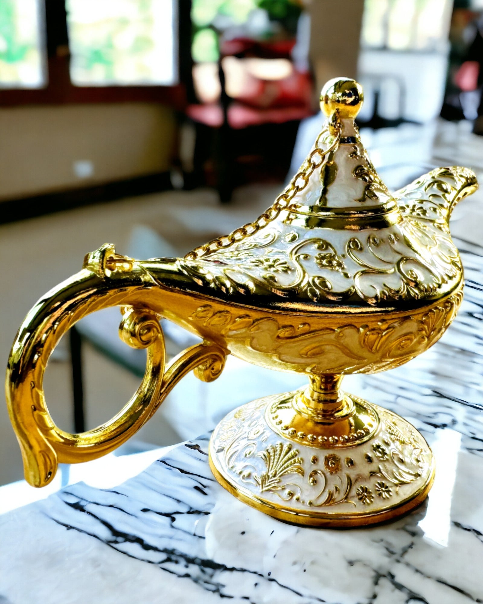 Lampe Magique d'Aladin avec Option de Gravure - Variante Blanche, entrelacée d'or