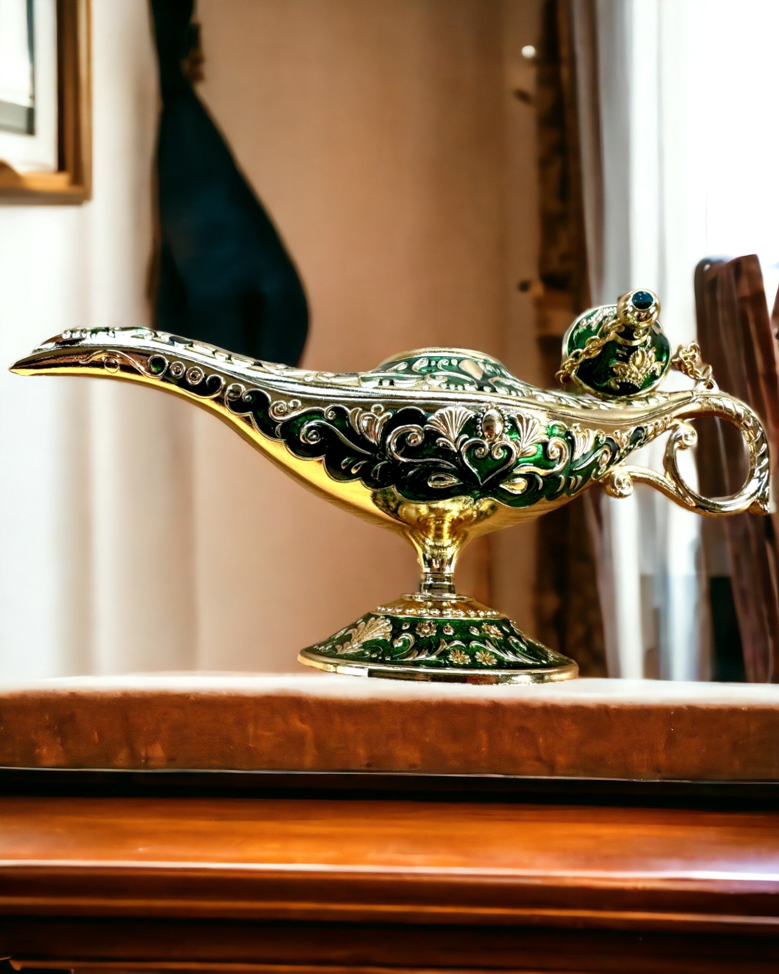 Lampe Magique d'Aladin avec Option de Gravure - Variante Vert Foncé, entrelacée avec de l'or