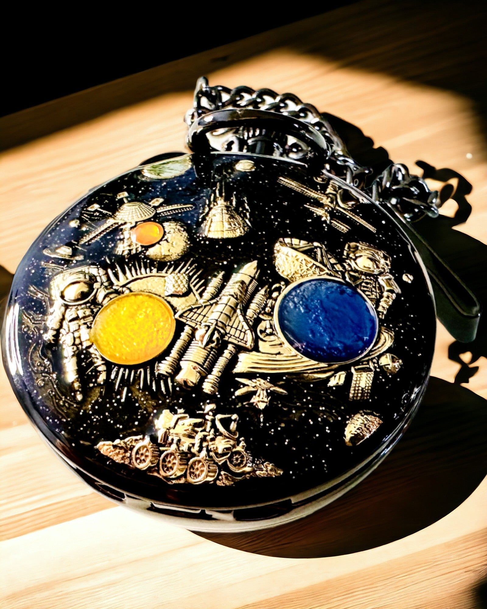 Pocket watch "Astrum Temporis" - Black frame. Customizable with engraving.
