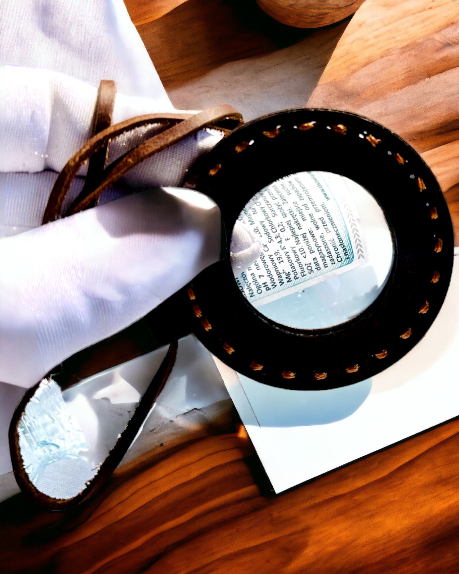 Indiase Artefact Vergrootglas, lederen, handgemaakt - mogelijkheid tot personalisatie met gravure