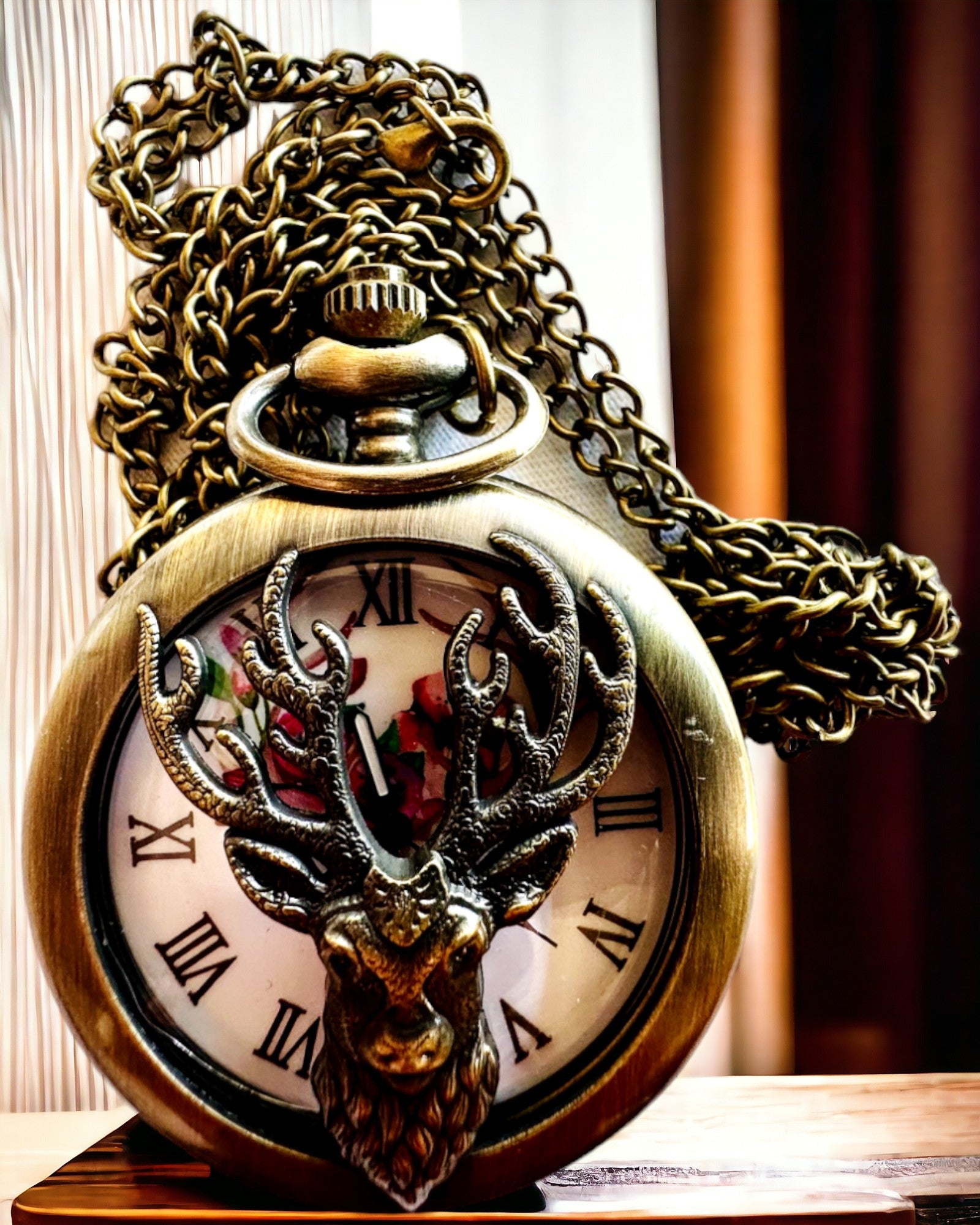 Montre de poche Gardien de la Forêt - Élégante montre avec motif de cerf, possibilité de personnalisation par gravure