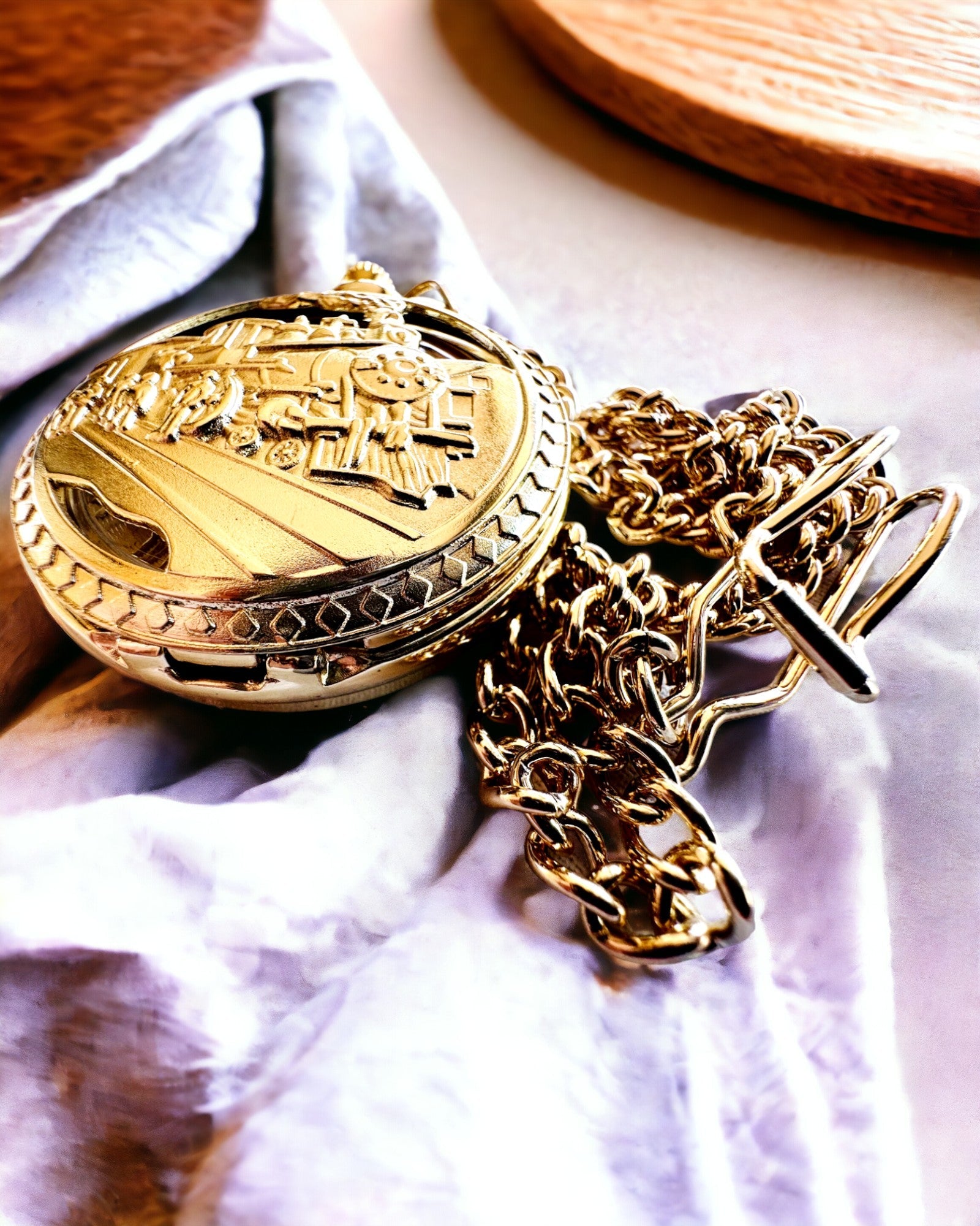 Pocket Watch "Imperial Train", customizable with engraving, gold color