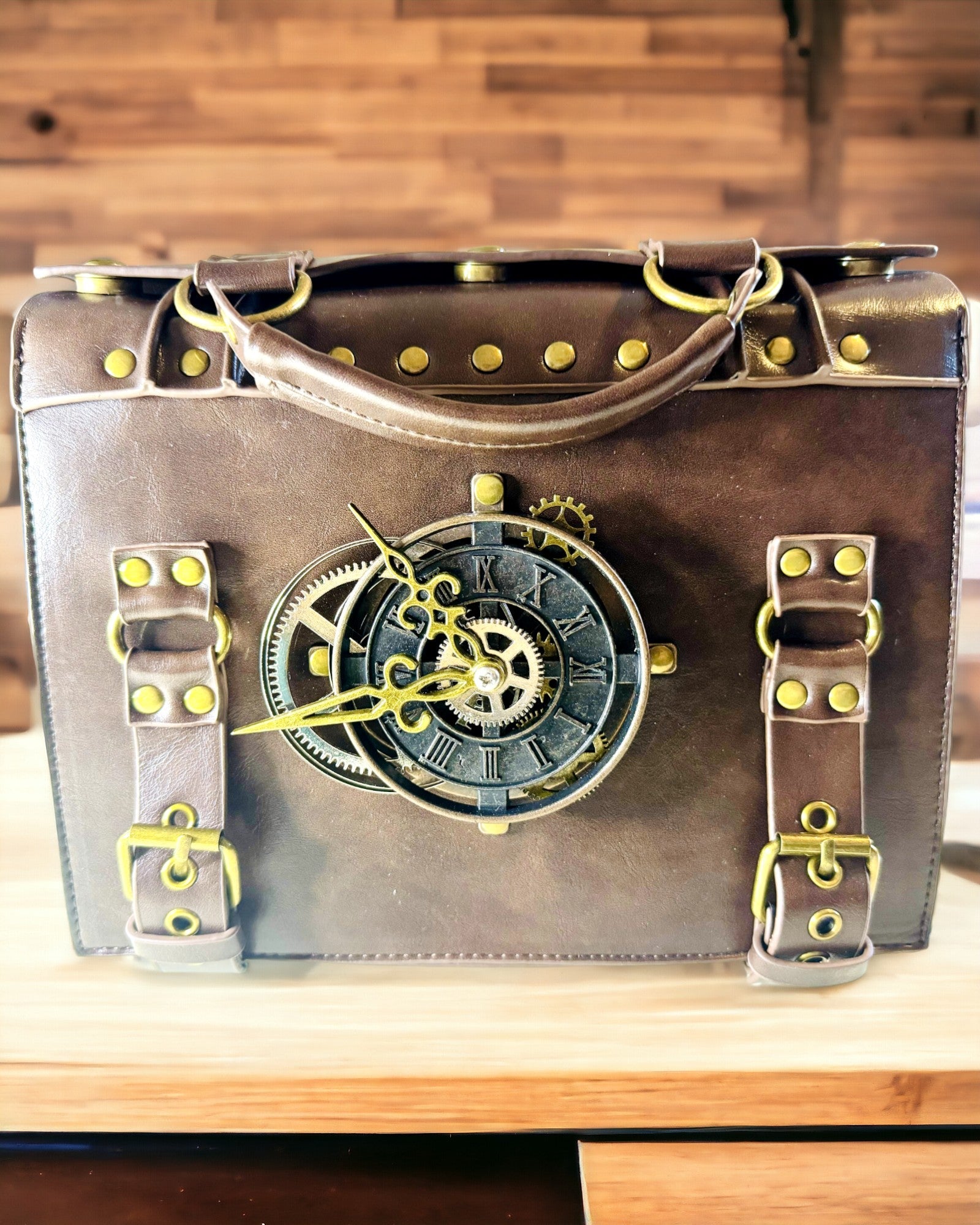 Sac Bandoulière avec Motif Horloge Vintage - Sacoche Polyvalente avec Texture en Cuir PU