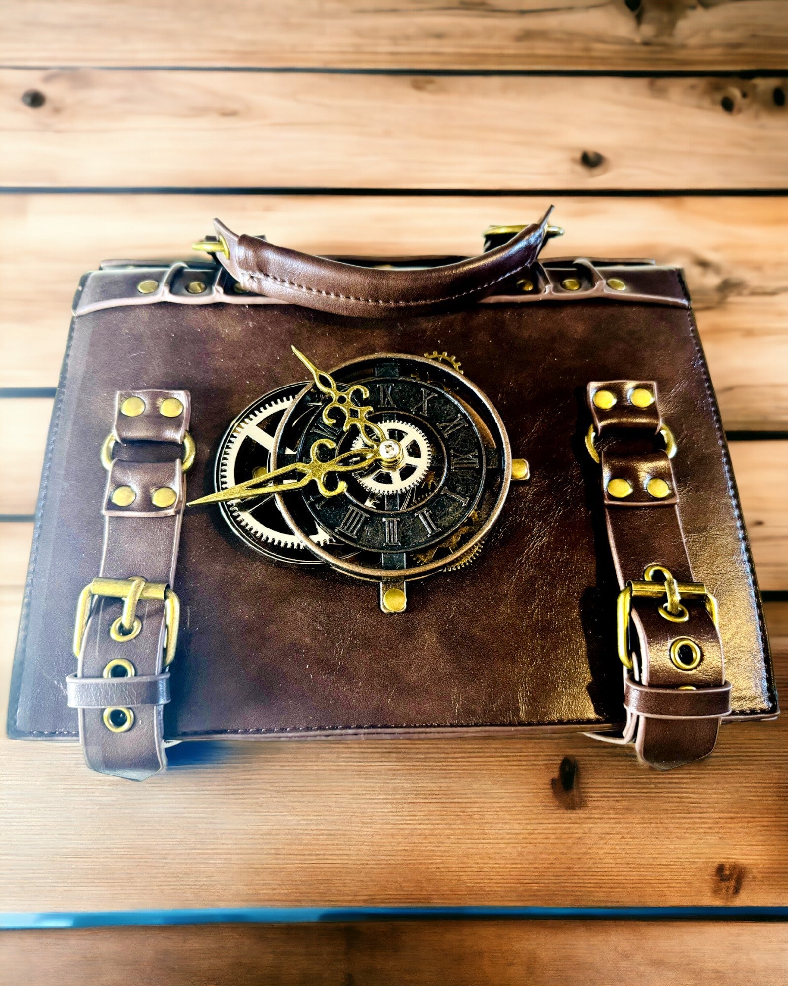 Sac Bandoulière avec Motif Horloge Vintage - Sacoche Polyvalente avec Texture en Cuir PU