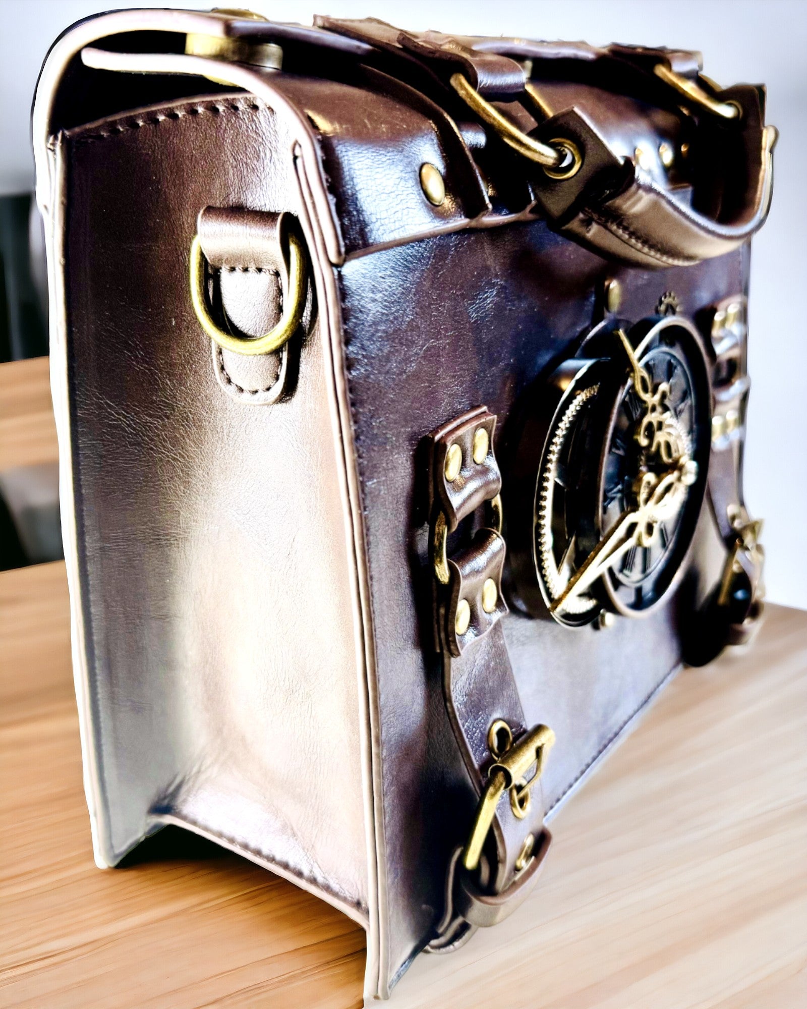 Sac Bandoulière avec Motif Horloge Vintage - Sacoche Polyvalente avec Texture en Cuir PU