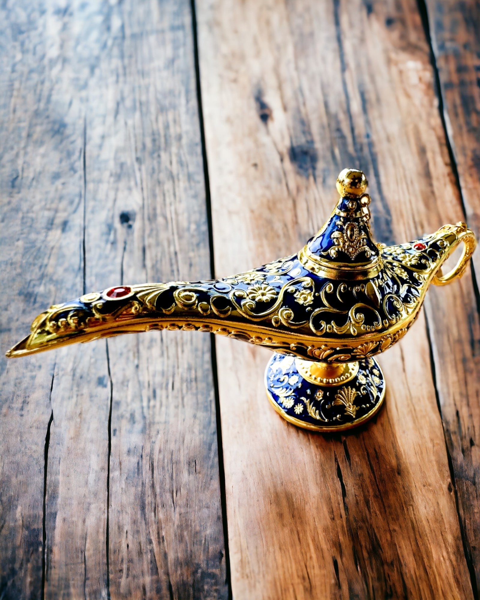 Lampe Magique d'Aladin avec Option de Gravure - Variante Bleu Marine Foncé, entrelacée de doré