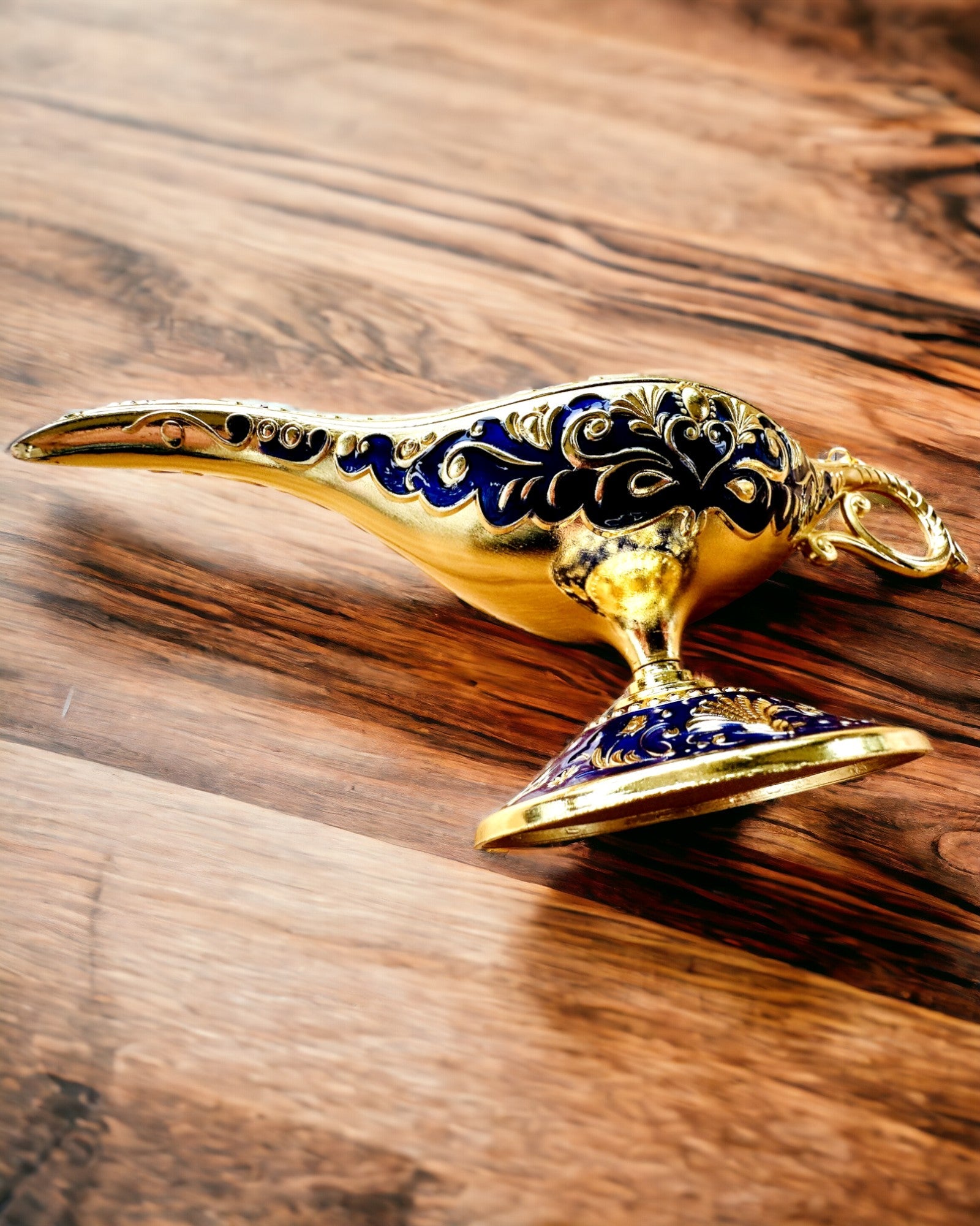 Lampe Magique d'Aladin avec Option de Gravure - Variante Bleu Marine Foncé, entrelacée de doré