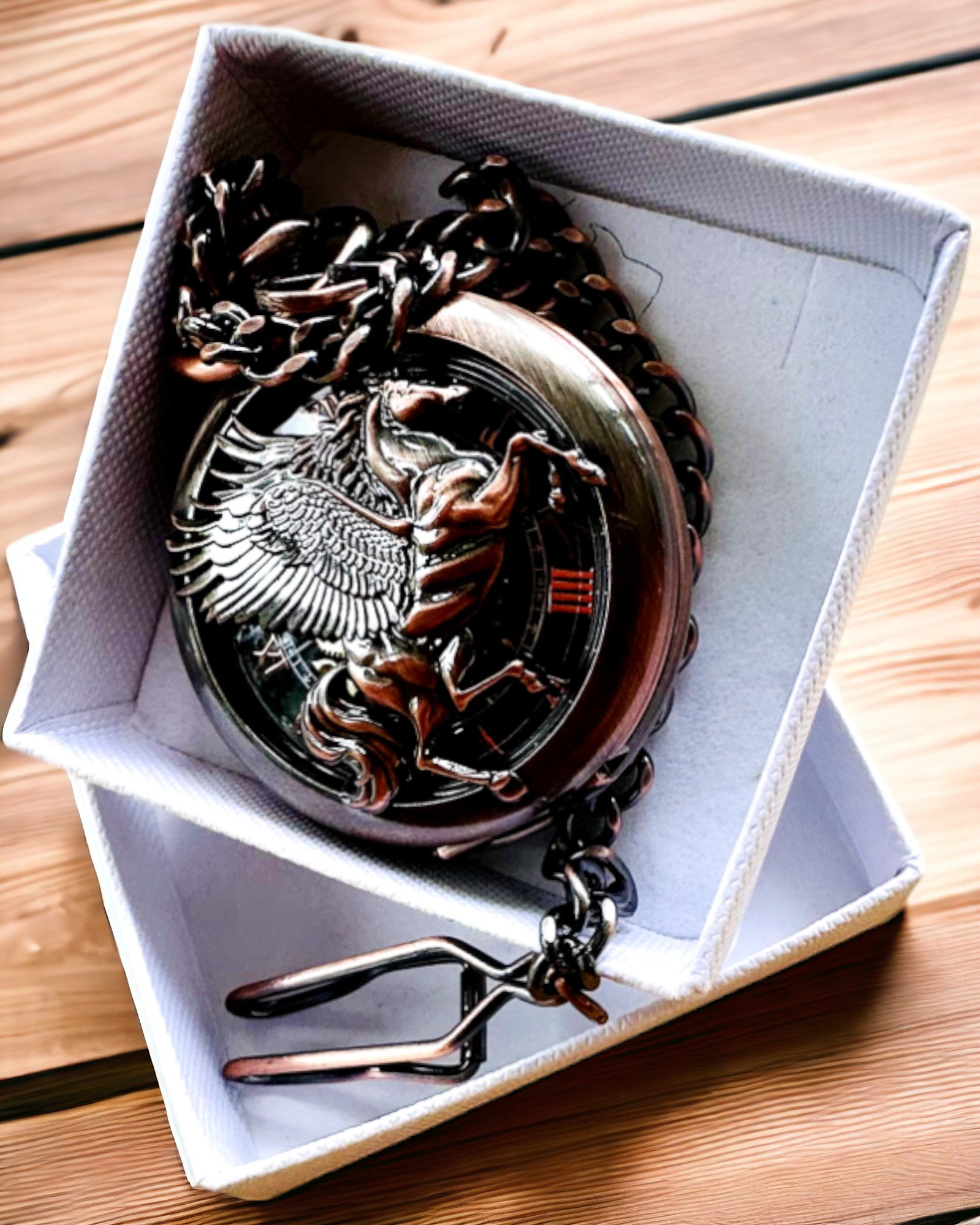 Pocket Watch "Equus Tempus" - Color: Brown, Rose-Gold with Horse Motif, customizable with engraving