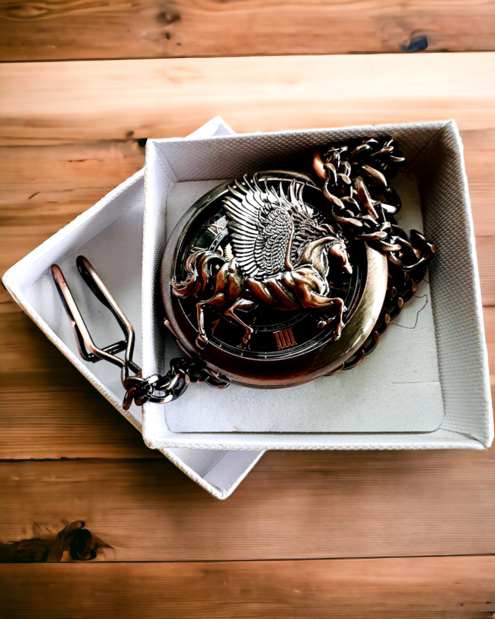 Pocket Watch "Equus Tempus" - Color: Brown, Rose-Gold with Horse Motif, customizable with engraving