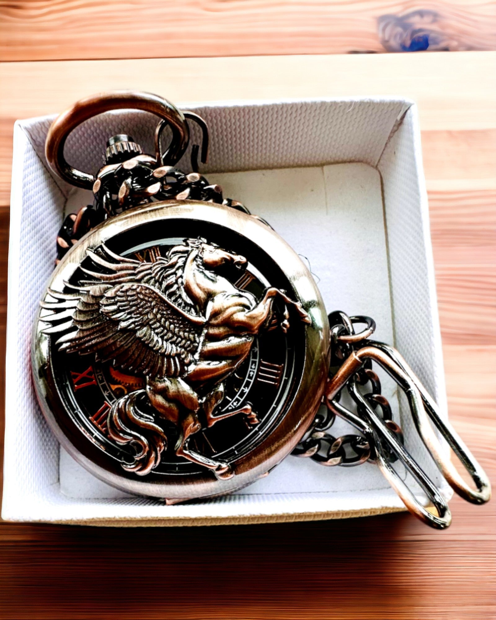 Pocket Watch "Equus Tempus" - Color: Brown, Rose-Gold with Horse Motif, customizable with engraving