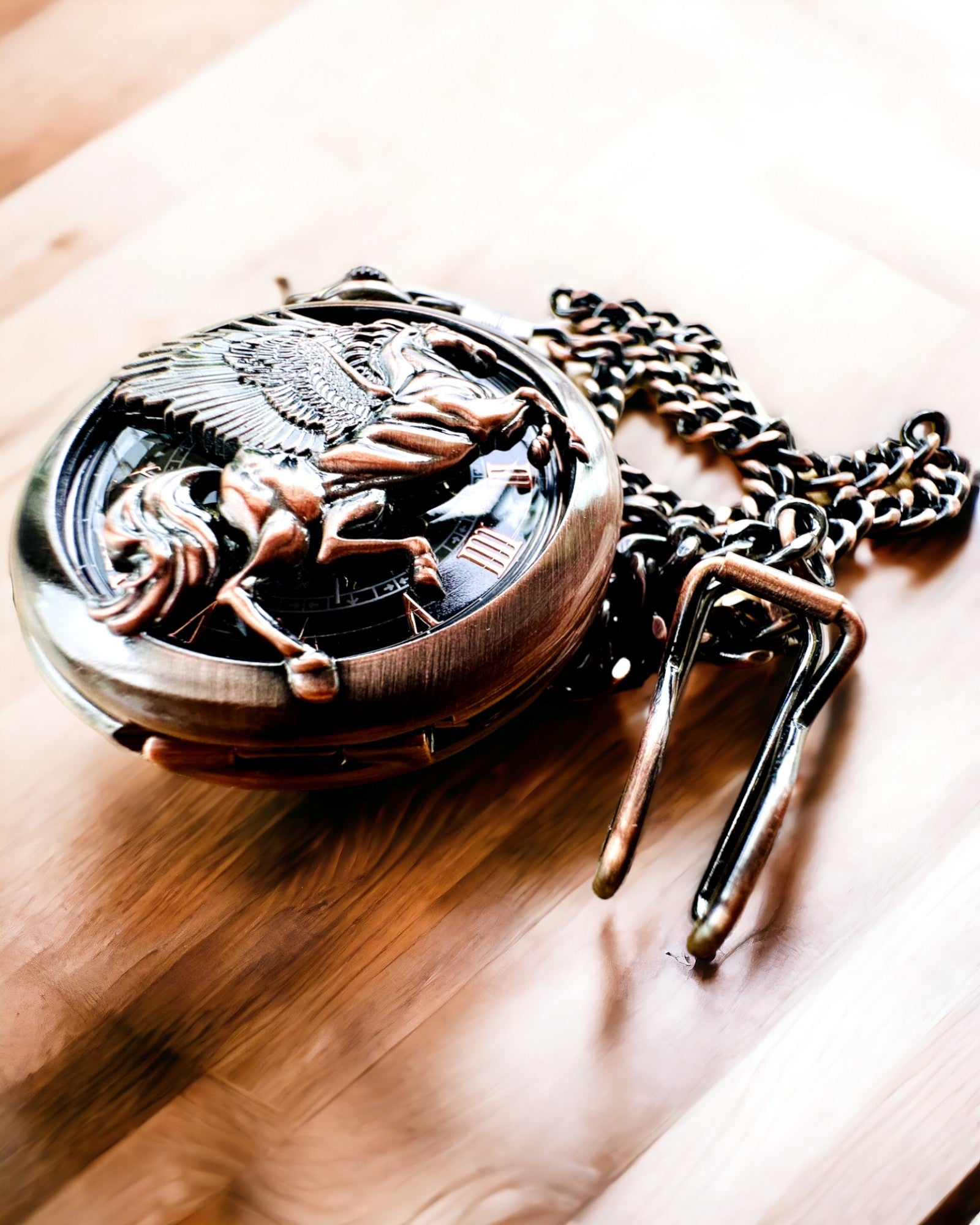 Pocket Watch "Equus Tempus" - Color: Brown, Rose-Gold with Horse Motif, customizable with engraving