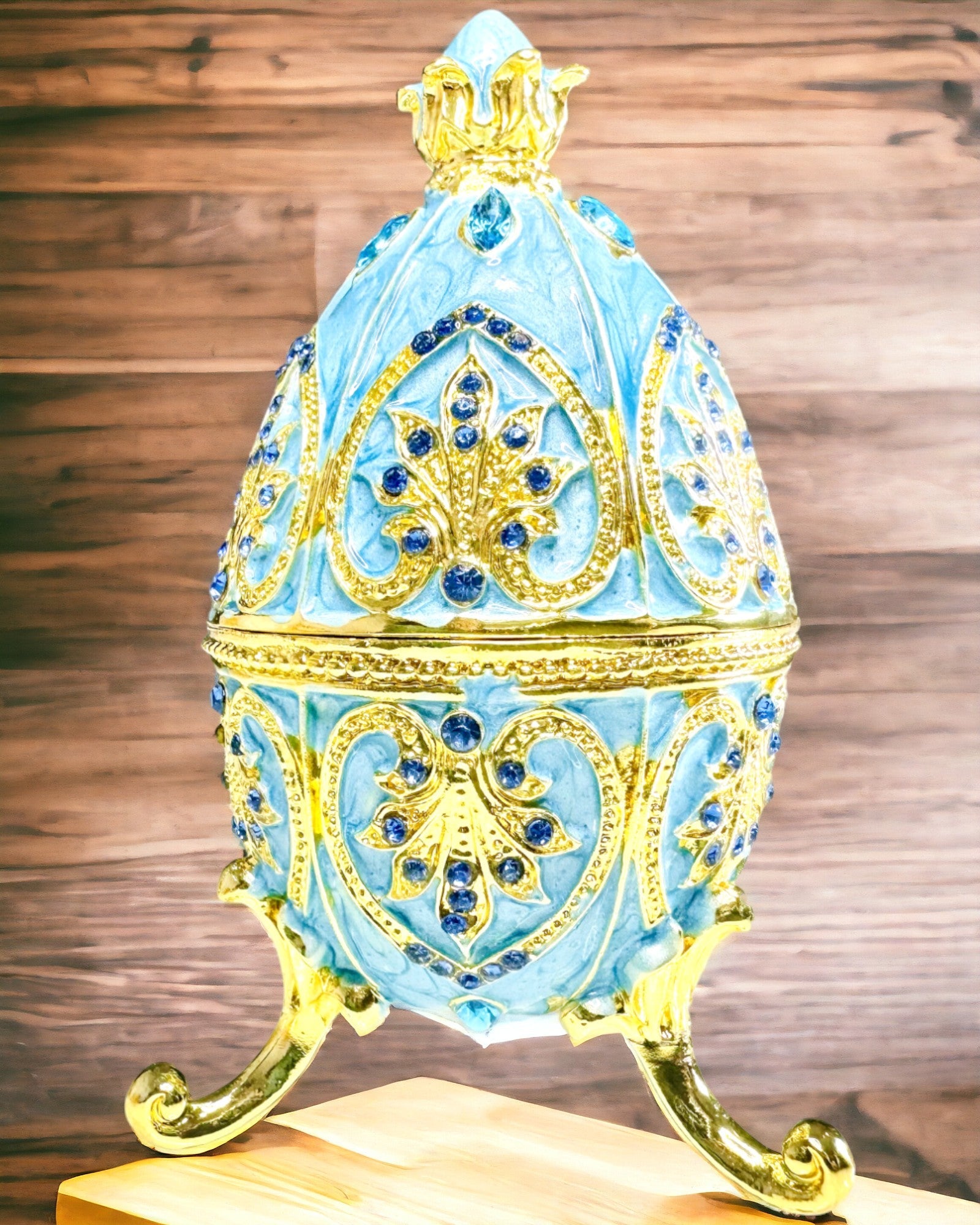 Œuf Fabergé Céleste – Organisateur de Bijoux Émaillé - couleur bleu ciel. Personnalisation par gravure