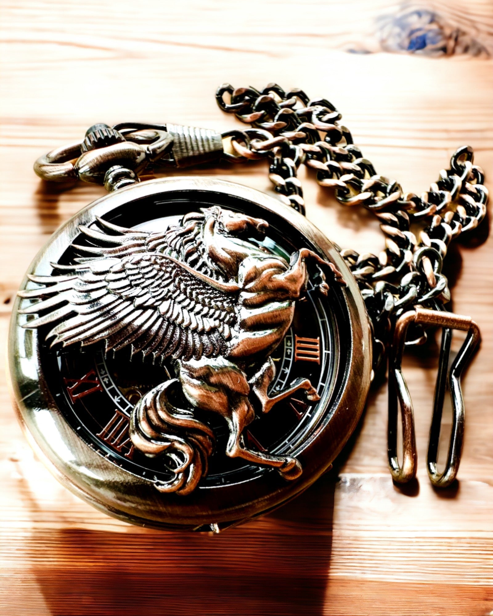 Pocket Watch "Equus Tempus" - Color: Brown, Rose-Gold with Horse Motif, customizable with engraving