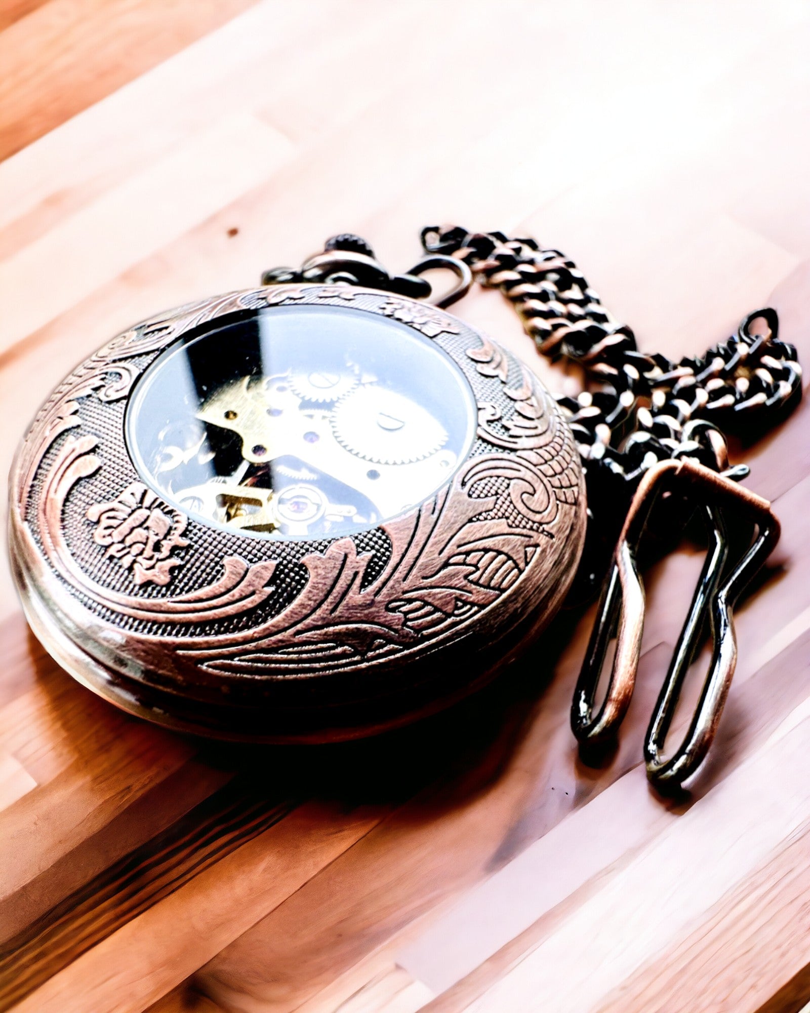 Pocket Watch "Equus Tempus" - Color: Brown, Rose-Gold with Horse Motif, customizable with engraving