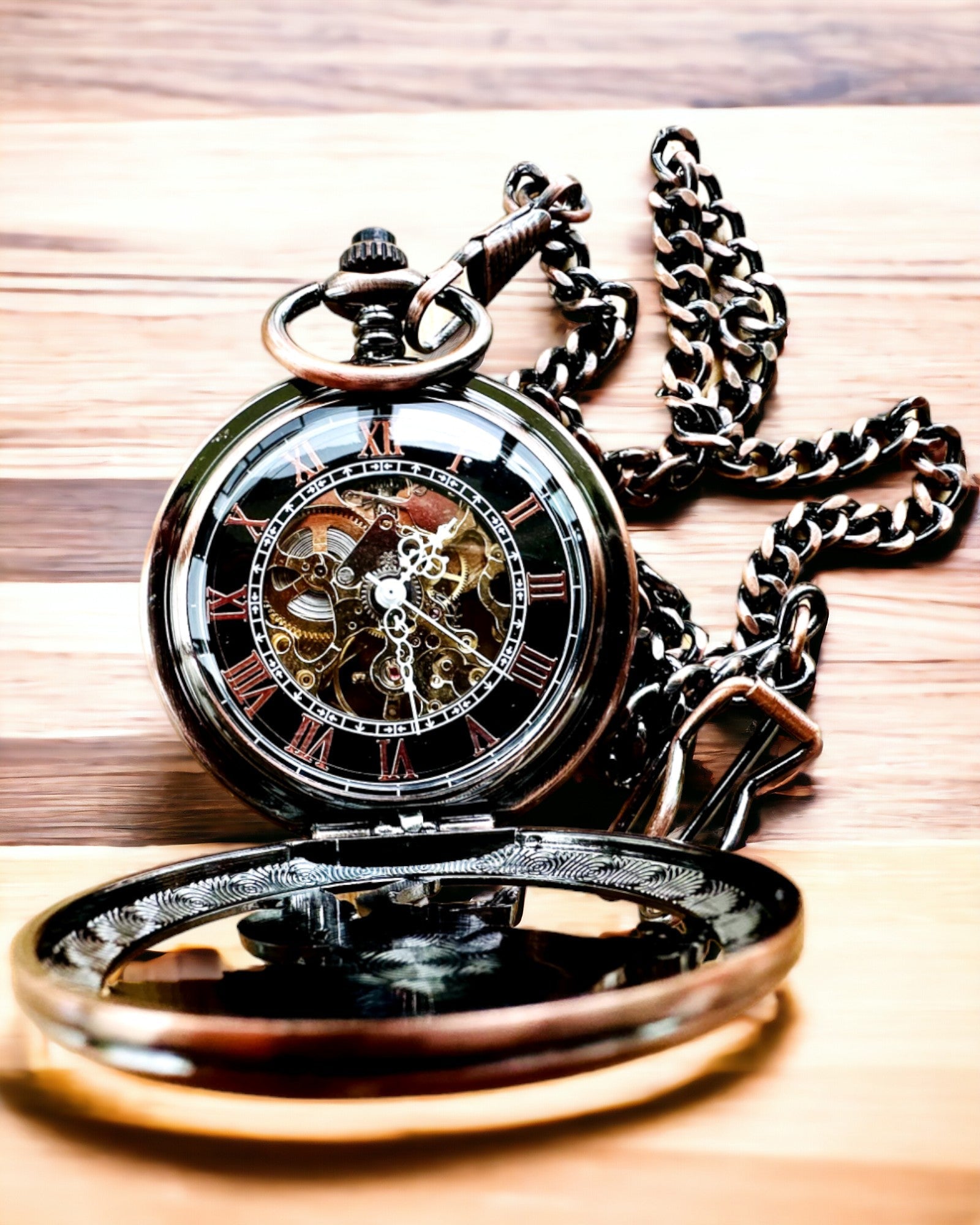 Pocket Watch "Equus Tempus" - Color: Brown, Rose-Gold with Horse Motif, customizable with engraving