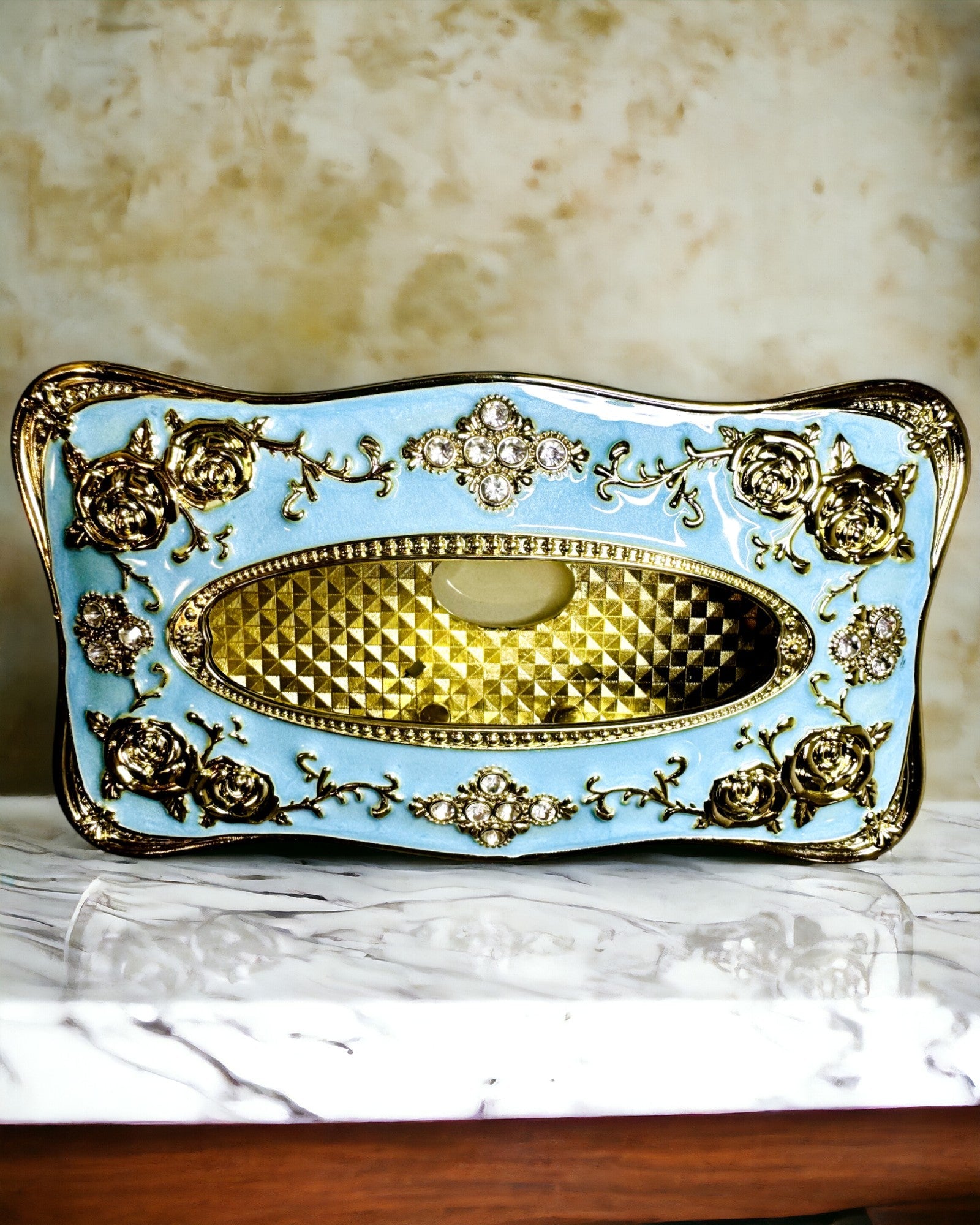 Boîte à Mouchoirs de Luxe avec Motif de Rose en Relief et Poignées Élégantes