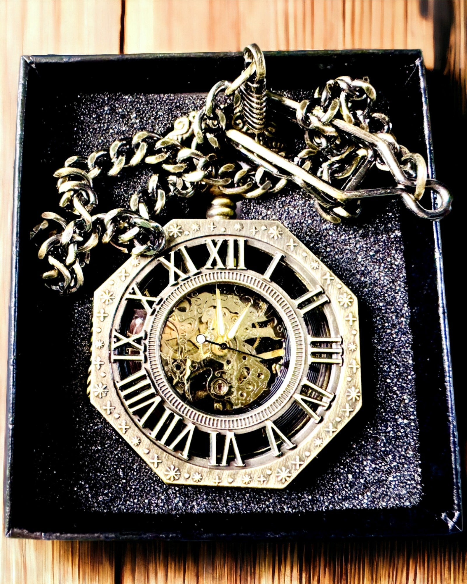 Montre de Poche Mécanique Classique Octogonale Couleur Marron Style Steampunk - Intemporel
