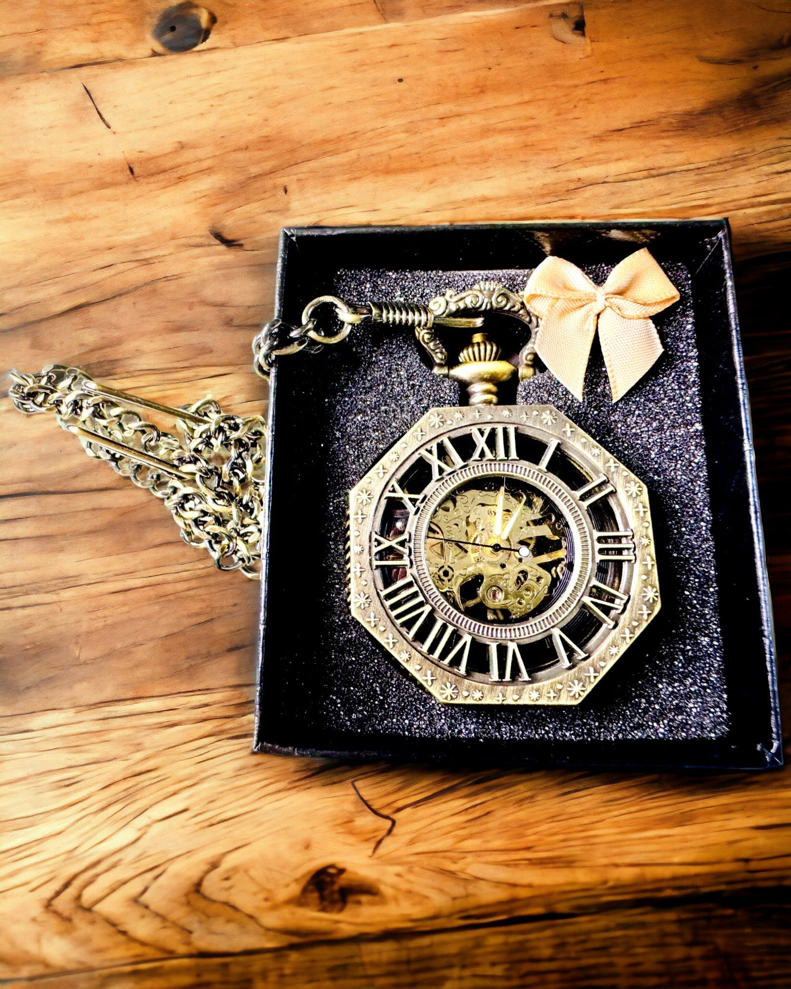 Montre de Poche Mécanique Classique Octogonale Couleur Marron Style Steampunk - Intemporel