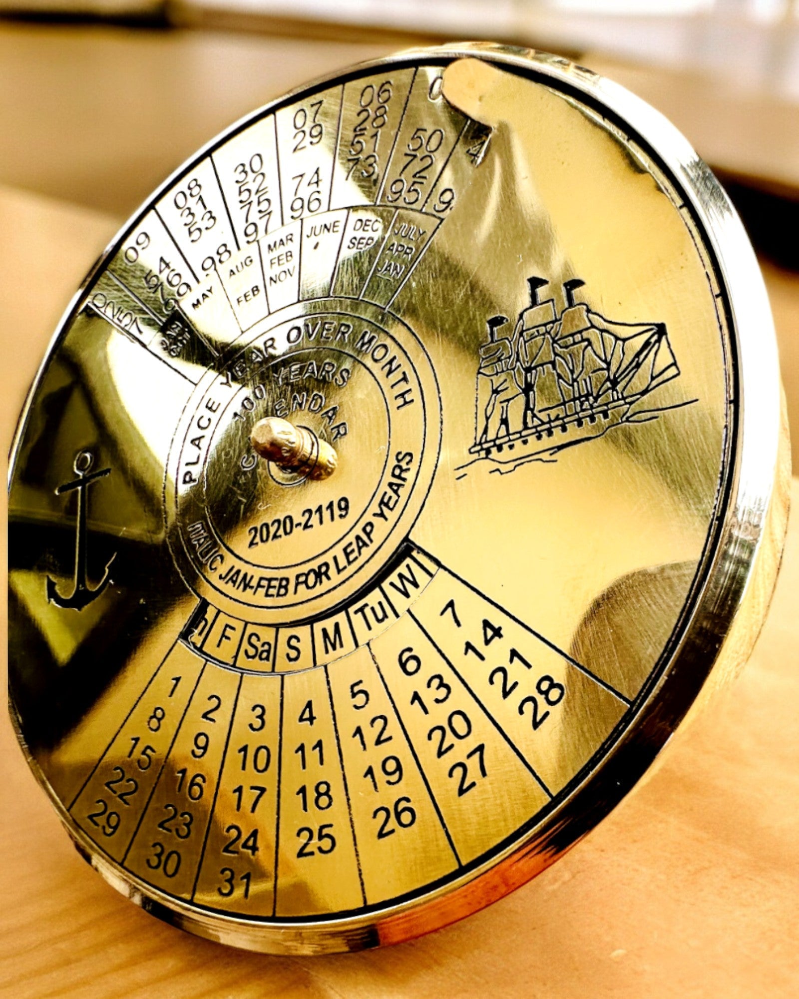 Calendrier de l’Éternité Navigation Maritime – Calendrier en laiton 100 ans – gravure possible pour cadeau