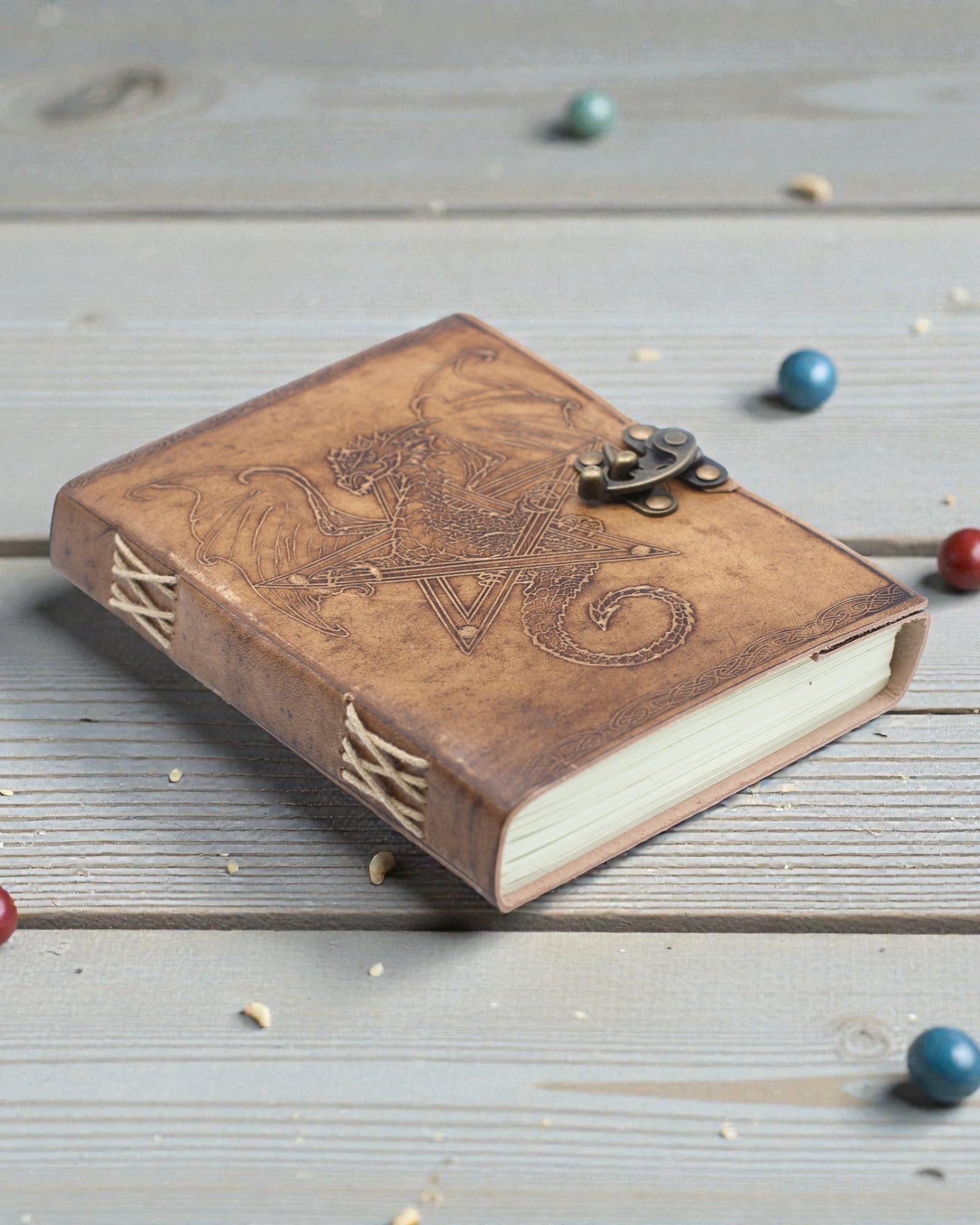 Leather Notebook Dragon Guardian of Legends – Hand-Embossed 20 × 15 cm