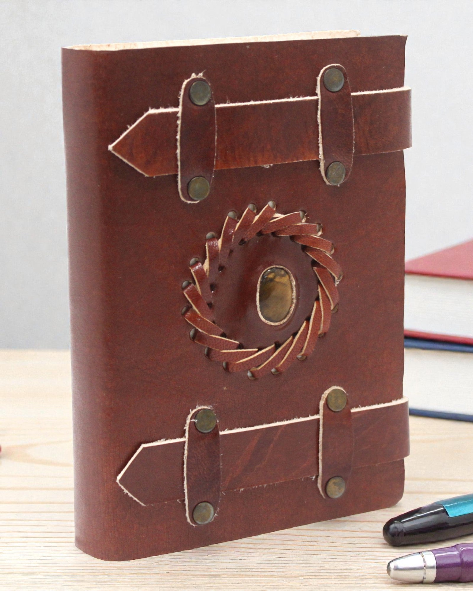 Solaris Eye – Carnet en cuir Œil-de-tigre à doubles sangles