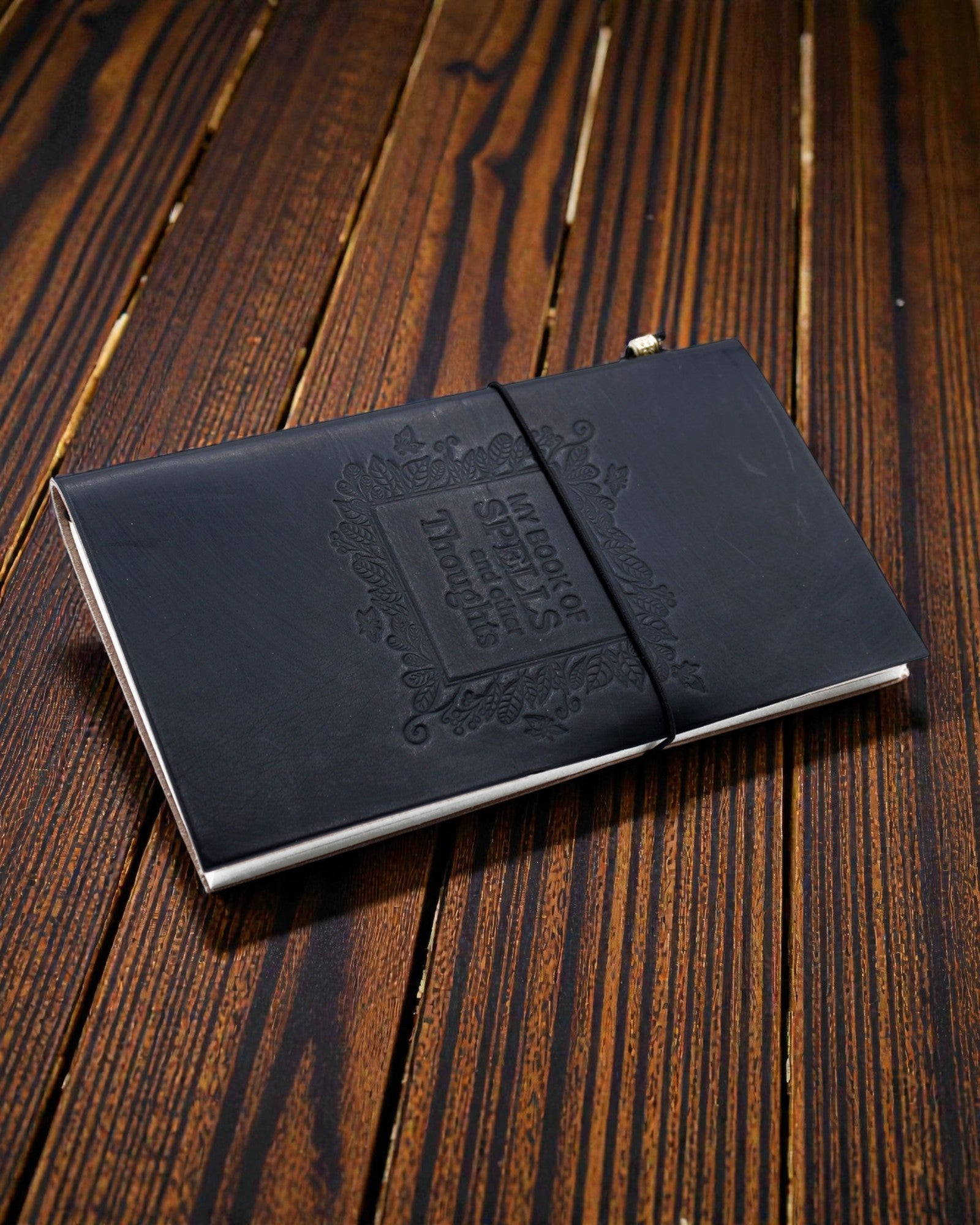 Carnet en cuir fait main - Mes notes de sortilèges et autres pensées - Noir