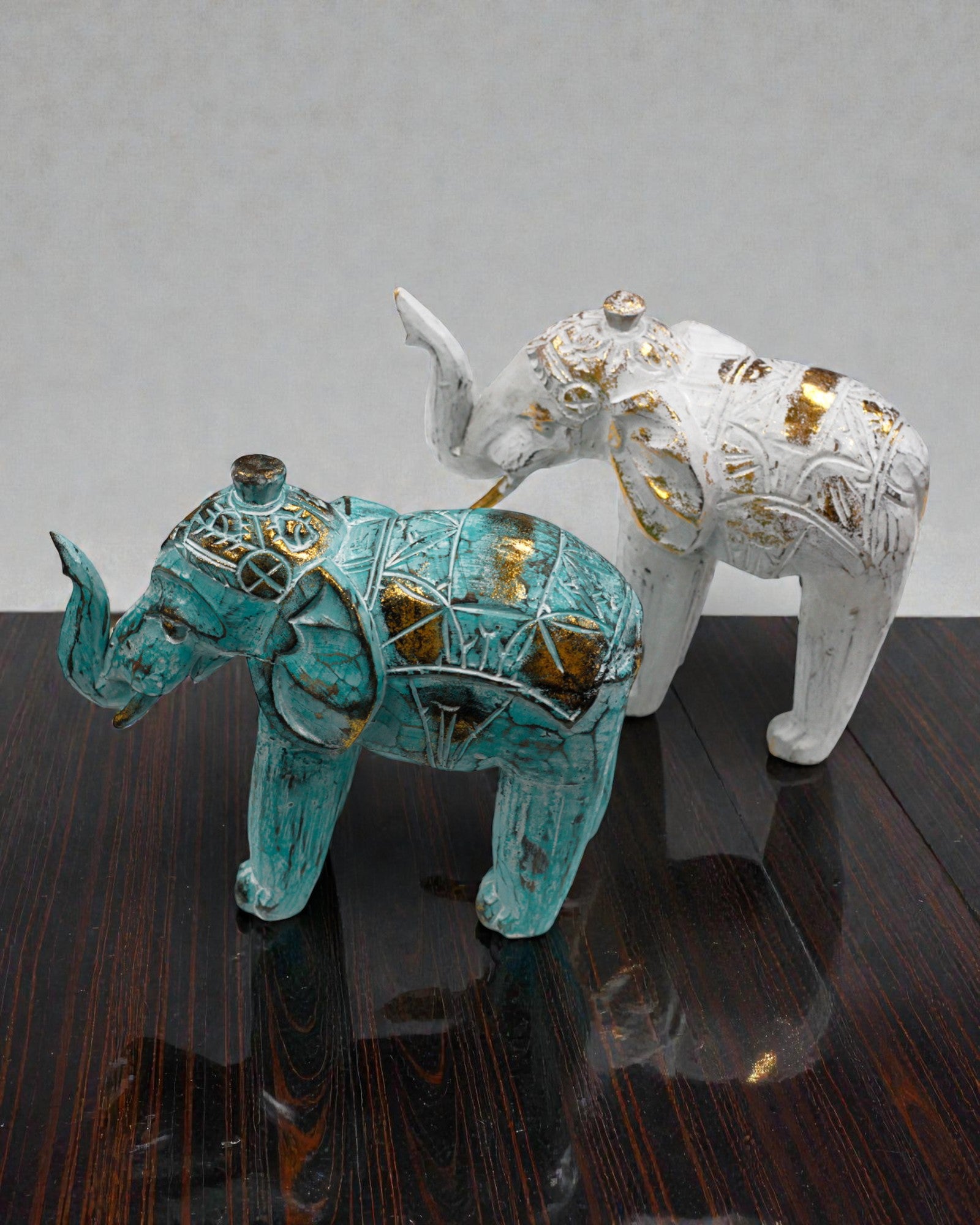 Sculpture d’éléphant 24 cm – Turquoise et or