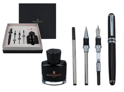 Set d’écriture, 20.5 x 20.5 cm, stylo-plume, stylo à bille, porte-mines, encrier avec encre