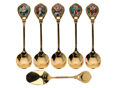 Zestaw 6 łyżeczek powlekanych 24K złotem F. Kahlo z możliwością personalizacji grawerem - eleganckie sztućce na prezent, 13 cm, CARMANI