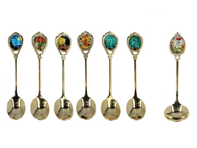 Zestaw 6 łyżeczek powlekanych 24K złotem z 1 łyżeczką do cukru - V. van Gogh, mix, możliwość personalizacji grawerem, eleganckie opakowanie na prezent, wymiary 13 cm