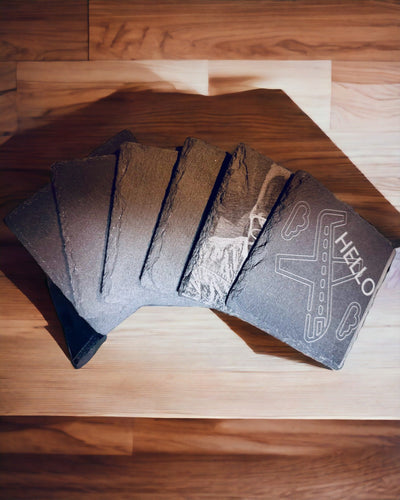 Sous-verre pour café, thé en pierre naturelle avec gravure personnalisée – Carré, rond, hexagone, 10 cm