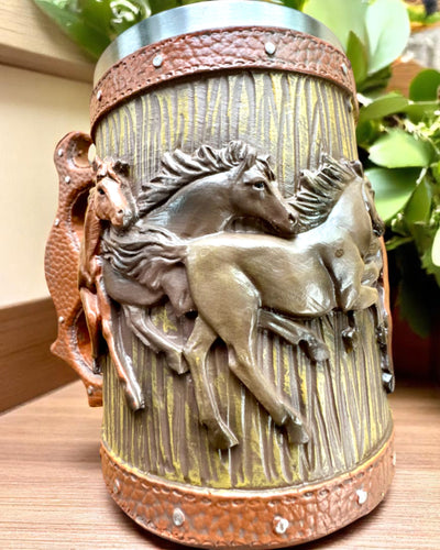 Tasse avec motif de chevaux, 330 ml, possibilité de personnalisation par gravure pour cadeau