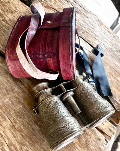 Jumelles avec étui en cuir Victorian's Eye, 11 cm en laiton, décorées à la main, personnalisation par gravure pour cadeau