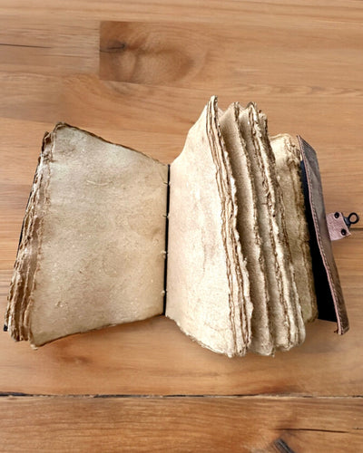 Journal Premium, Motif Antique, Carnet en Cuir "Chronique Magique" 200 pages, 2 variantes au choix, personnalisation par gravure