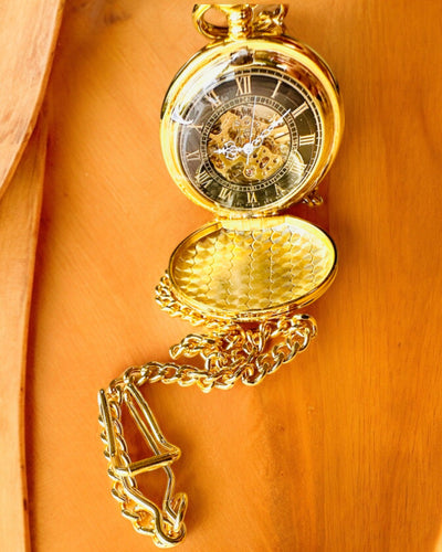 Grand Elegance Taschenuhr mit Doppeldeckel, Manuell, Goldfarben, mit Gravur als Geschenk