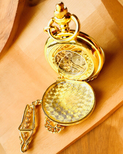 Grand Elegance Taschenuhr mit Doppeldeckel, Manuell, Goldfarben, mit Gravur als Geschenk