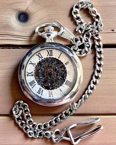 Montre de Poche Mécanique Exclusive Argentée de Style Rétro, Étanche - Élégance pour Chaque Occasion, avec Gravure