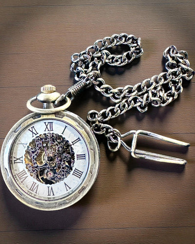 Rétro Montre de Poche – Mécanique, Couleur or brossé, Étanche, personnalisation avec gravure
