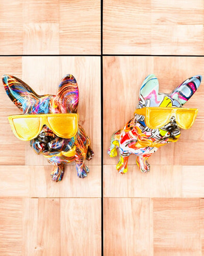 Bunter Bulldogge mit Brille - Einzigartige Innendekoration, dekorative Figur als Geschenk, Personalisierung mit Gravur