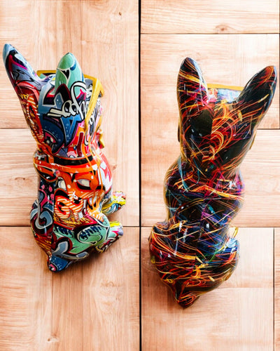 Bunter Bulldogge mit Brille - Einzigartige Innendekoration, dekorative Figur als Geschenk, Personalisierung mit Gravur