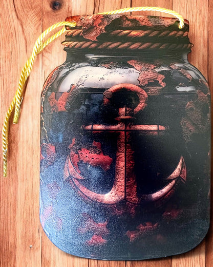 Pendentif Marin "Ancre dans un Bocal" décoration suspendue, possibilité de personnalisation avec gravure